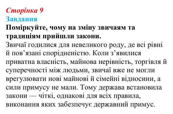 Відповідь до завдання § 1 (с. 9) з правознавства для 9 класу, Берендєєв 2026: Походження держави і права