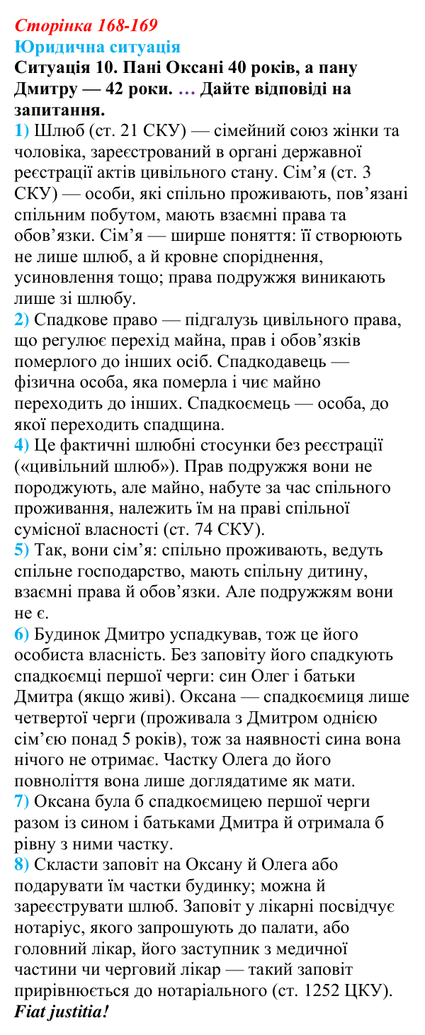 Відповідь до ситуації 10 практикуму 2 (с. 168-169) з правознавства для 9 класу, Васильків 2026