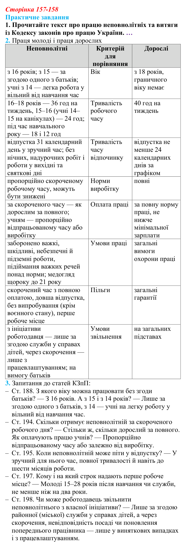 Відповідь до практичного завдання § 13 (с. 157-158) з правознавства для 9 класу, Васильків 2026: Діти як учасники окремих...