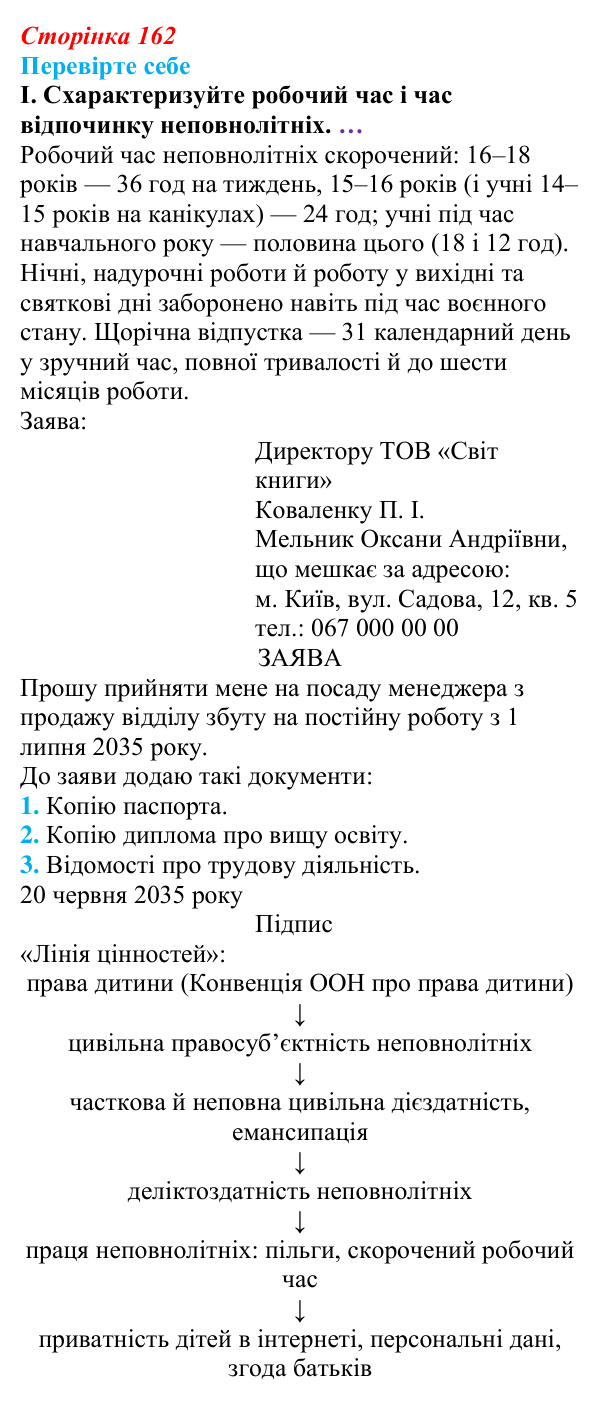 Відповідь до «Перевірте себе», рівень I, § 13 (с. 162) з правознавства для 9 класу, Васильків 2026: Діти як учасники...
