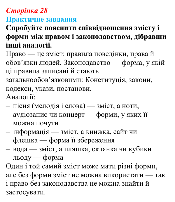 Відповідь до практичного завдання § 3 (с. 28) з правознавства для 9 класу, Васильків 2026: Конституція як вершина...