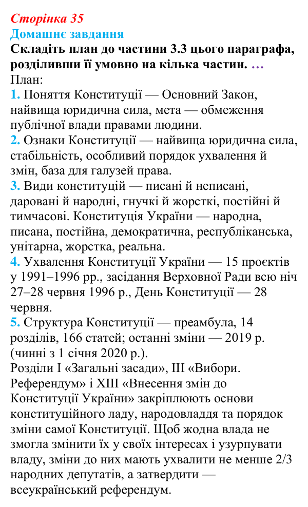 Відповідь до домашнього завдання § 3 (с. 35) з правознавства для 9 класу, Васильків 2026: Конституція як вершина...