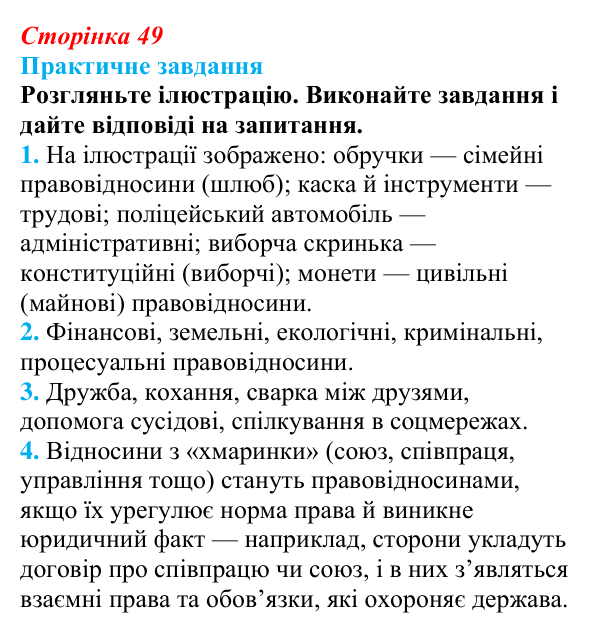 Відповідь до практичного завдання § 5 (с. 49) з правознавства для 9 класу, Васильків 2026: Правовідносини і юридичні...