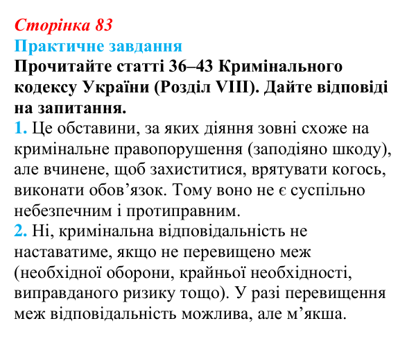 Відповідь до практичного завдання 2 практикуму 1 (с. 83) з правознавства для 9 класу, Васильків 2026