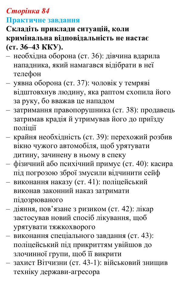 Відповідь до практичного завдання практикуму 1 (с. 84) з правознавства для 9 класу, Васильків 2026