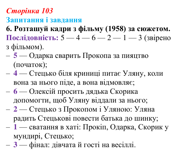 Сторінка 103, завдання 6 Відповідь до завдання 6 (с. 103) з української літератури для 9 класу, Архипова 2026: Г. Квітка-Основ’яненко, «Сватання...