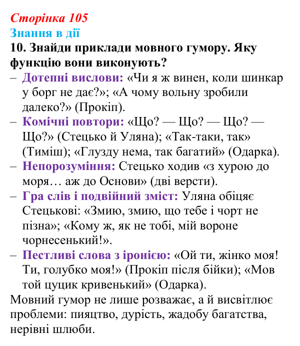 Сторінка 105, знання в дії, завдання 10 Відповідь до завдання 10 «Знання в дії» (с. 105) з української літератури для 9 класу, Архипова 2026: Г...