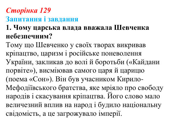 Відповідь до завдання 1 (с. 129) з української літератури для 9 класу, Архипова 2026: Д. Чуб, «Живий Шевченко: невигадані...