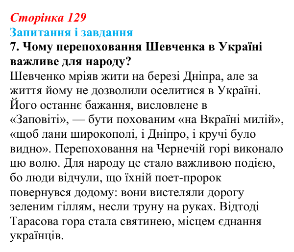 Сторінка 129, завдання 7 Відповідь до завдання 7 (с. 129) з української літератури для 9 класу, Архипова 2026: Д. Чуб, «Живий Шевченко: невигадані...