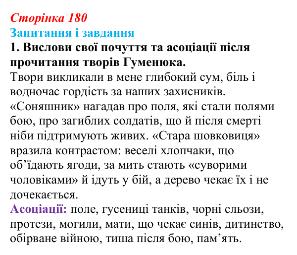Сторінка 180, завдання 1 Відповідь до завдання 1 (с. 180) з української літератури для 9 класу, Архипова 2026: Б. Гуменюк, «Соняшник», «Стара...