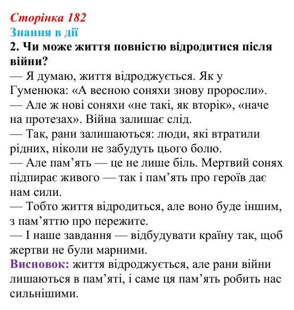 Сторінка 182, знання в дії, завдання 2 Відповідь до завдання 2 «Знання в дії» (с. 182) з української літератури для 9 класу, Архипова 2026: Б. Гуменюк...