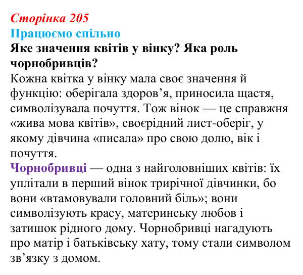 Відповідь до запитання 1 (с. 205) з української літератури для 9 класу, Архипова 2026: символіка українського вінка