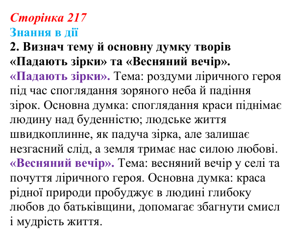 Відповідь до завдання 2 «Знання в дії» (с. 217) з української літератури для 9 класу, Архипова 2026: Є. Гуцало, «Падають...