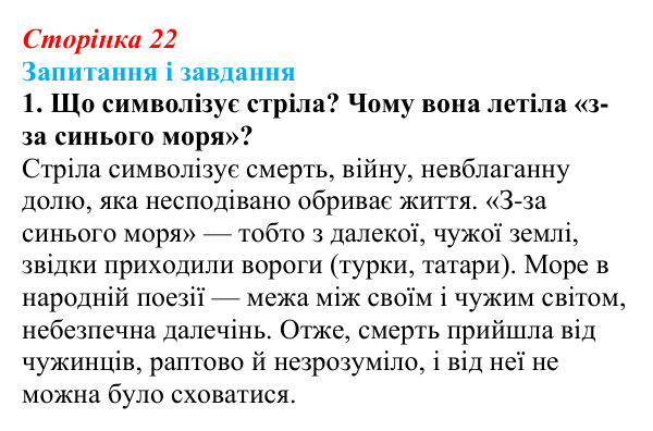 Сторінка 22, завдання 1 Відповідь до завдання 1 (с. 22) з української літератури для 9 класу, Архипова 2026: народна балада «Ой летіла стріла»