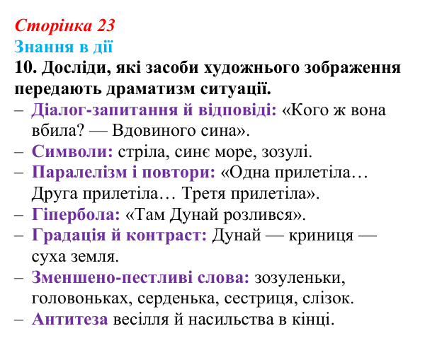 Сторінка 23, знання в дії, завдання 10 Відповідь до завдання 10 «Знання в дії» (с. 23) з української літератури для 9 класу, Архипова 2026: народна балада «Ой...