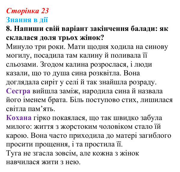 Відповідь до завдання 8 «Знання в дії» (с. 23) з української літератури для 9 класу, Архипова 2026: народна балада «Ой...