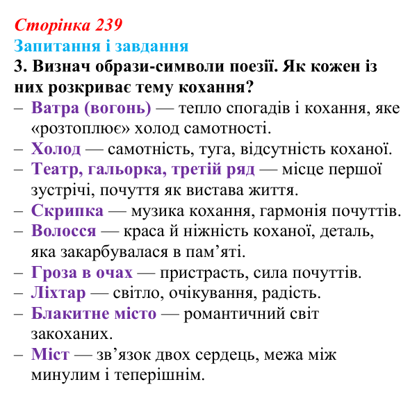Сторінка 239, завдання 3 Відповідь до завдання 3 (с. 239) з української літератури для 9 класу, Архипова 2026: В. Симоненко, «Дотліває холод мій...