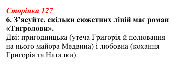 Відповідь до завдання 6 (с. 127) з української літератури для 9 класу, Авраменко 2026: І. Багряний, «Тигролови»