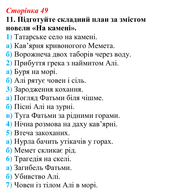 Відповідь до завдання 11 (с. 49) з української літератури для 9 класу, Авраменко 2026: М. Коцюбинський, «На камені»