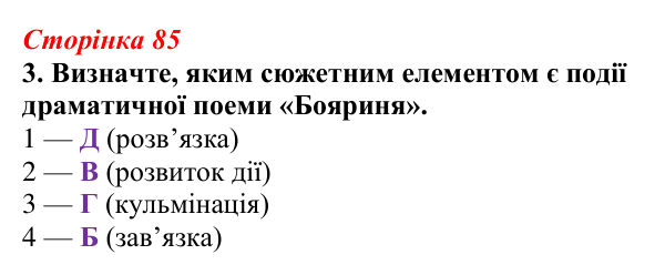 Відповідь до завдання 3 (с. 85) з української літератури для 9 класу, Авраменко 2026: Леся Українка, «Бояриня»