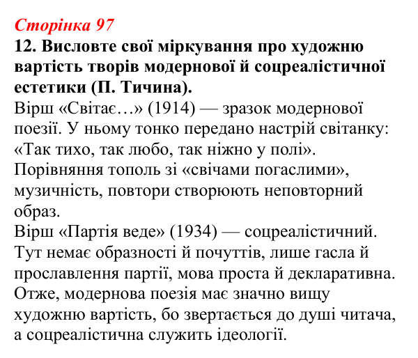 Відповідь до завдання 12 (с. 97) з української літератури для 9 класу, Авраменко 2026: Літературно-мистецьке життя...