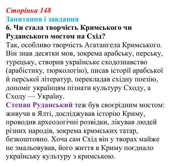 Відповідь до завдання 6 (с. 148) з української літератури для 9 класу, Калинич 2026: Крим в українській літературі
