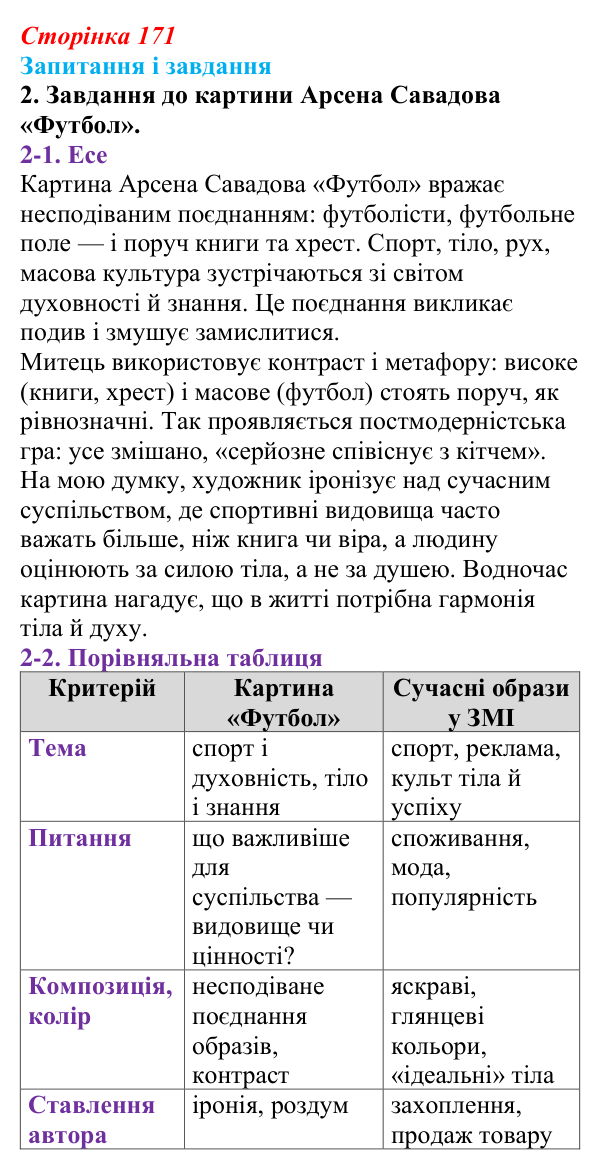 Відповідь до завдання 2 (с. 171) з української літератури для 9 класу, Калинич 2026: Україна в ХХІ столітті, постмодернізм...
