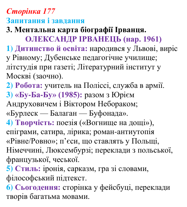 Відповідь до завдання 3 (с. 177) з української літератури для 9 класу, Калинич 2026: Олександр Ірванець, поезії із циклу...