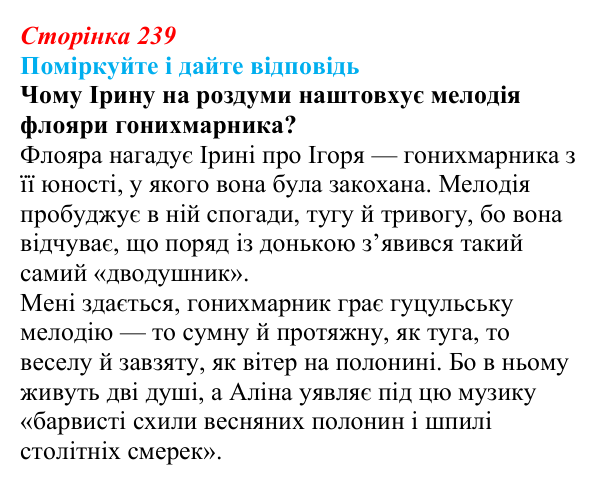 Сторінка 239 Відповідь до запитання до тексту (с. 239) з української літератури для 9 класу, Калинич 2026: Дара Корній, роман...