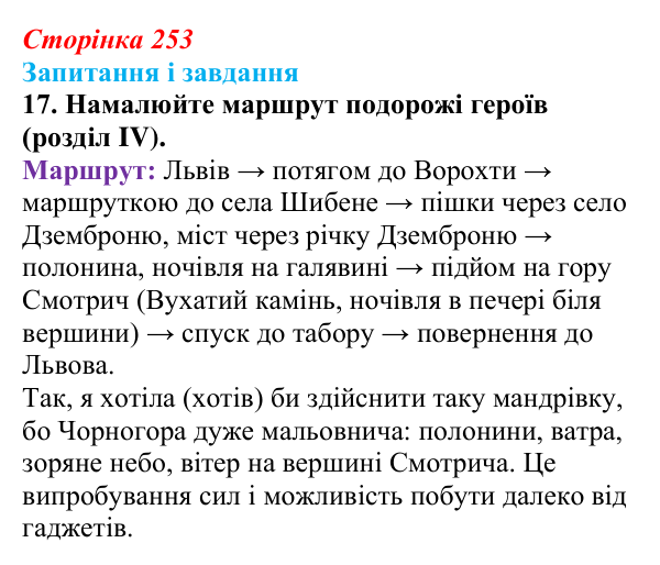 Сторінка 253, завдання 17 Відповідь до завдання 17 (с. 253) з української літератури для 9 класу, Калинич 2026: Дара Корній, роман «Гонихмарник»