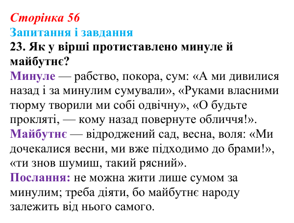 Сторінка 56, завдання 23 Відповідь до завдання 23 (с. 56) з української літератури для 9 класу, Калинич 2026: Володимир Сосюра, «Так ніхто не...