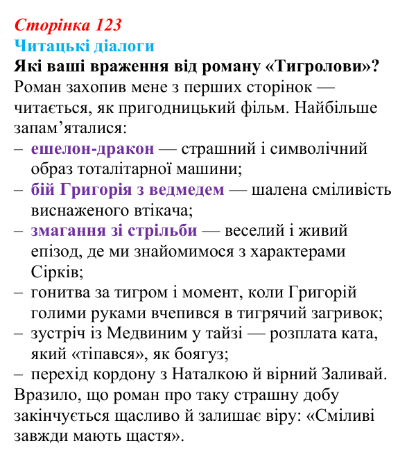 Відповідь до завдання (с. 123) з української літератури для 9 класу, Яценко 2026: І. Багряний, «Тигролови»