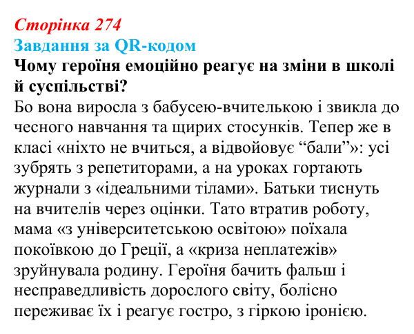 Відповідь до запитання 5 (с. 274) з української літератури для 9 класу, Яценко 2026: О. Думанська, «Школярка з передмістя»