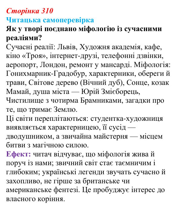 Відповідь до запитання 6 (с. 310) з української літератури для 9 класу, Яценко 2026: Дара Корній, «Гонихмарник»