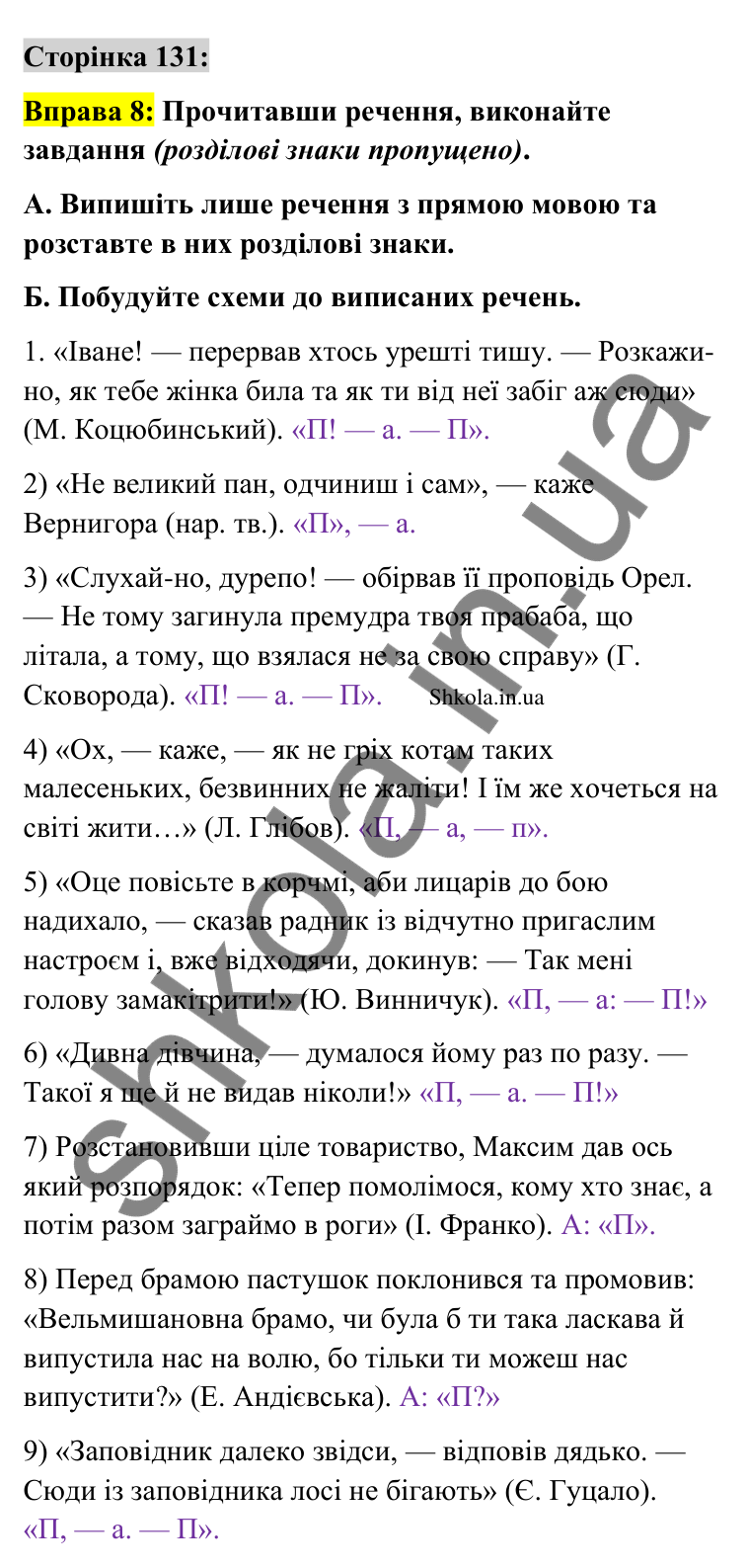 Відповідь до вправи 8 сторінка 131 ГДЗ Українська мова 9 клас Авраменко 2026