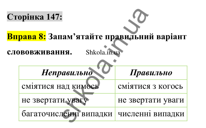 Відповідь до вправи 8 сторінка 147 ГДЗ Українська мова 9 клас Авраменко 2026