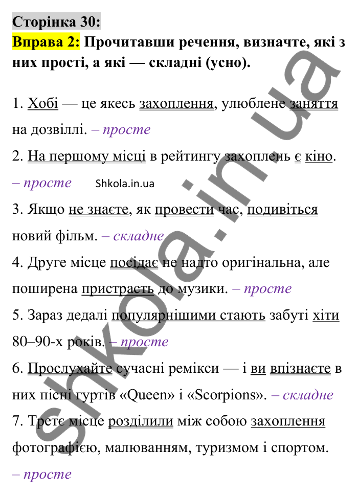 Відповідь до вправи 2 сторінка 30 ГДЗ Українська мова 9 клас Авраменко 2026