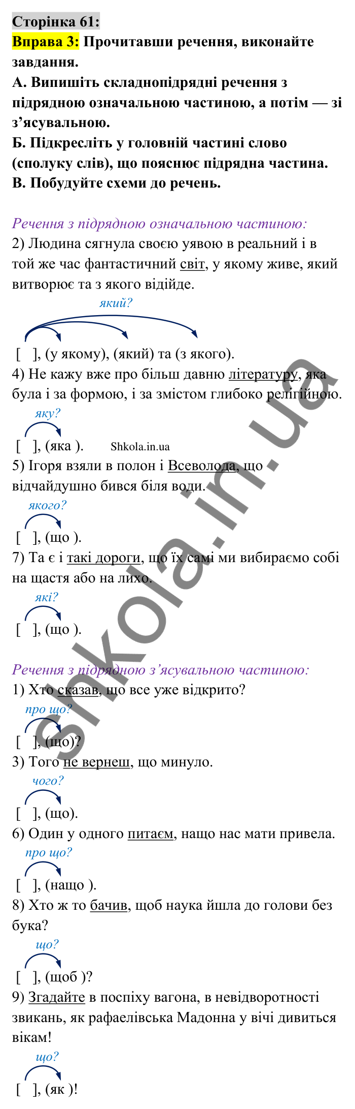 Відповідь до вправи 3 сторінка 61 ГДЗ Українська мова 9 клас Авраменко 2026