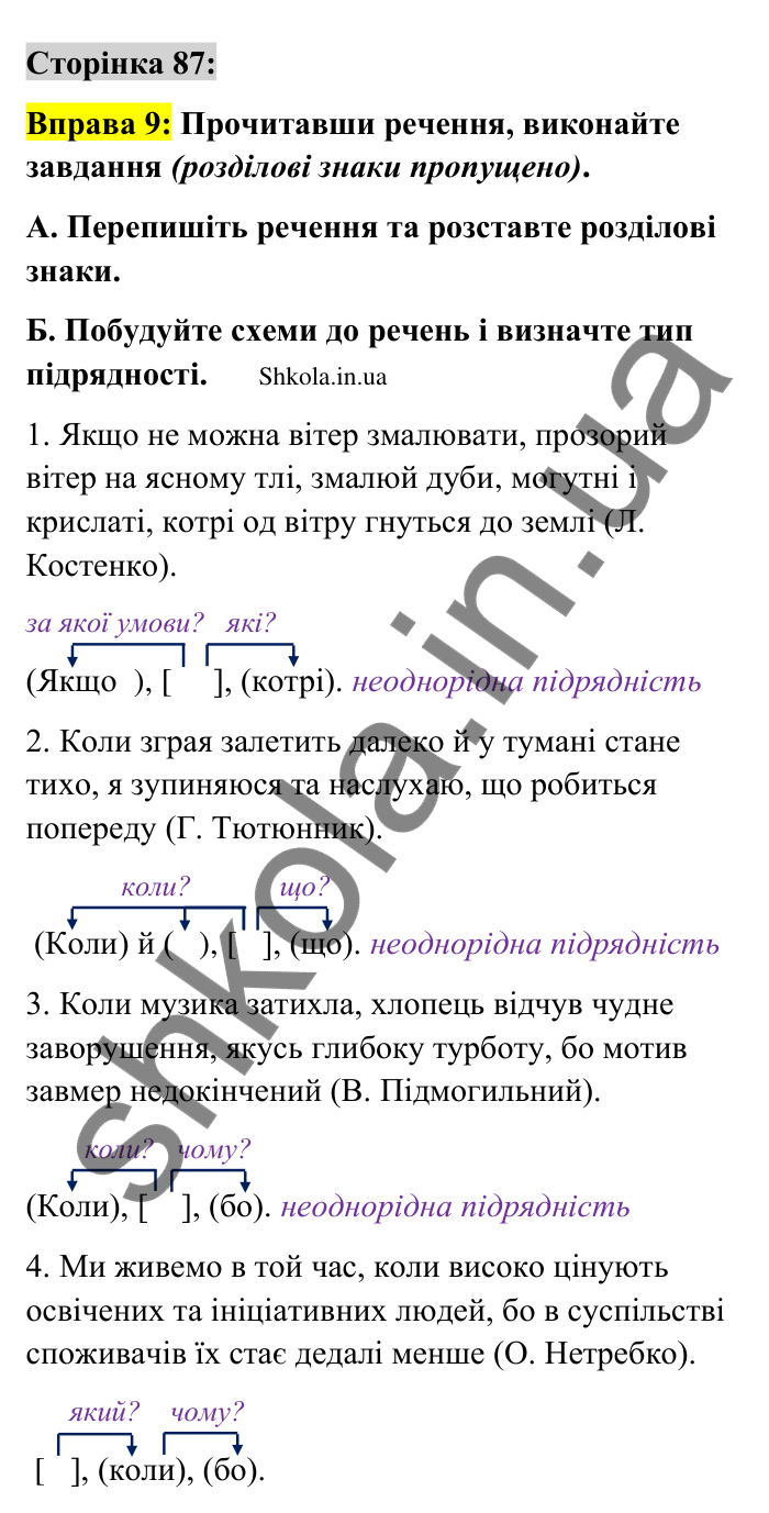 Відповідь до вправи 9 сторінка 87 ГДЗ Українська мова 9 клас Авраменко 2026