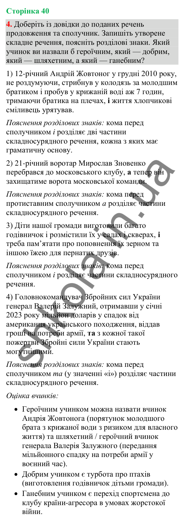 Відповідь до вправи 4 (§ 12, с. 40) з української мови для 9 класу (Голуб, 2026): Розділові знаки між частинами…