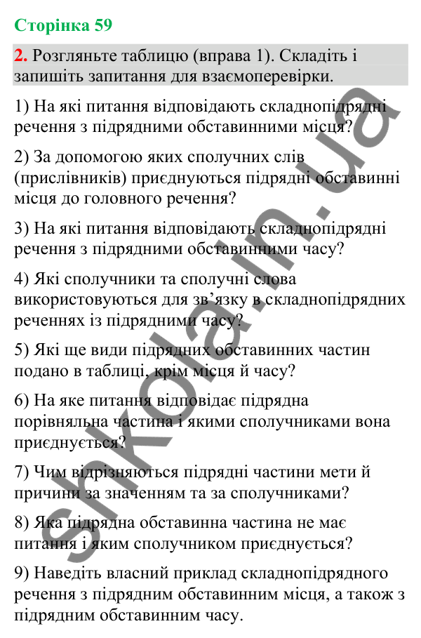 Відповідь до вправи 2 (§ 18, с. 59) з української мови для 9 класу (Голуб, 2026): Складнопідрядні речення з підрядними…
