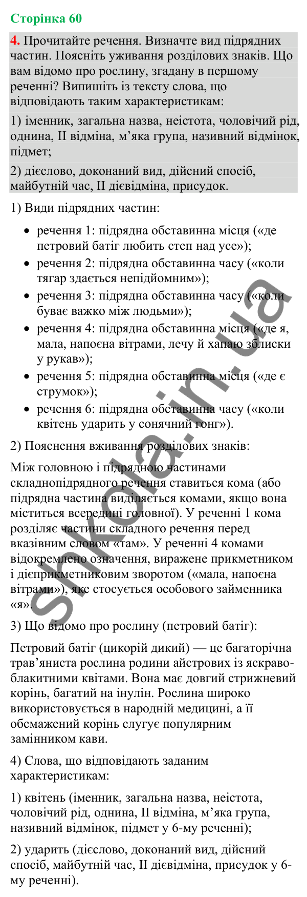 Відповідь до вправи 4 (§ 18, с. 60) з української мови для 9 класу (Голуб, 2026): Складнопідрядні речення з підрядними…