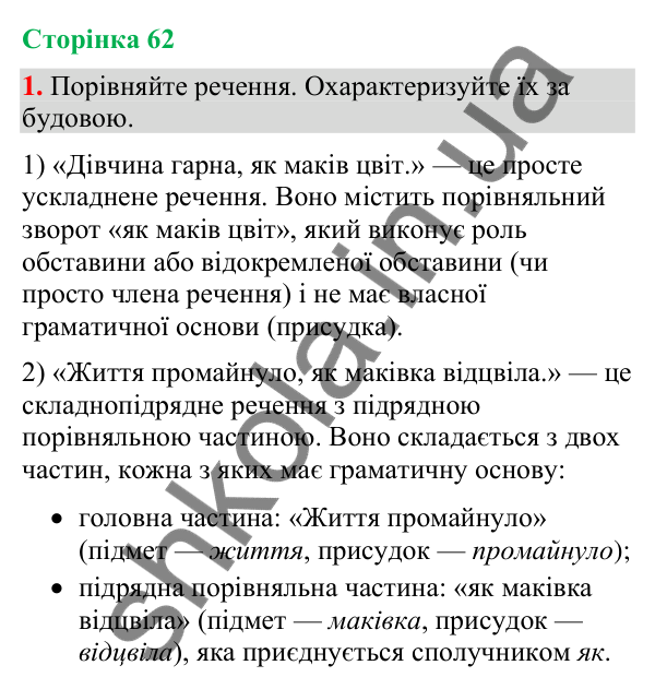 Відповідь до вправи 1 (§ 19, с. 62) з української мови для 9 класу (Голуб, 2026): Складнопідрядні речення з підрядними…