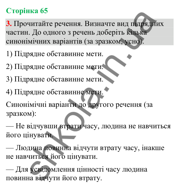 Відповідь до вправи 3 (§ 20, с. 65) з української мови для 9 класу (Голуб, 2026): Складнопідрядні речення з підрядними…
