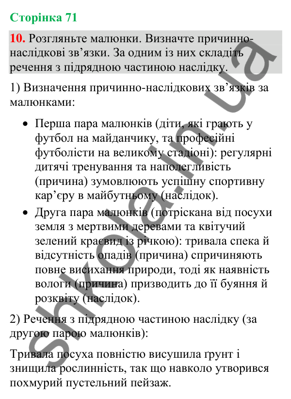 Відповідь до вправи 10 (§ 21, с. 71) з української мови для 9 класу (Голуб, 2026): Складнопідрядні речення з підрядними…