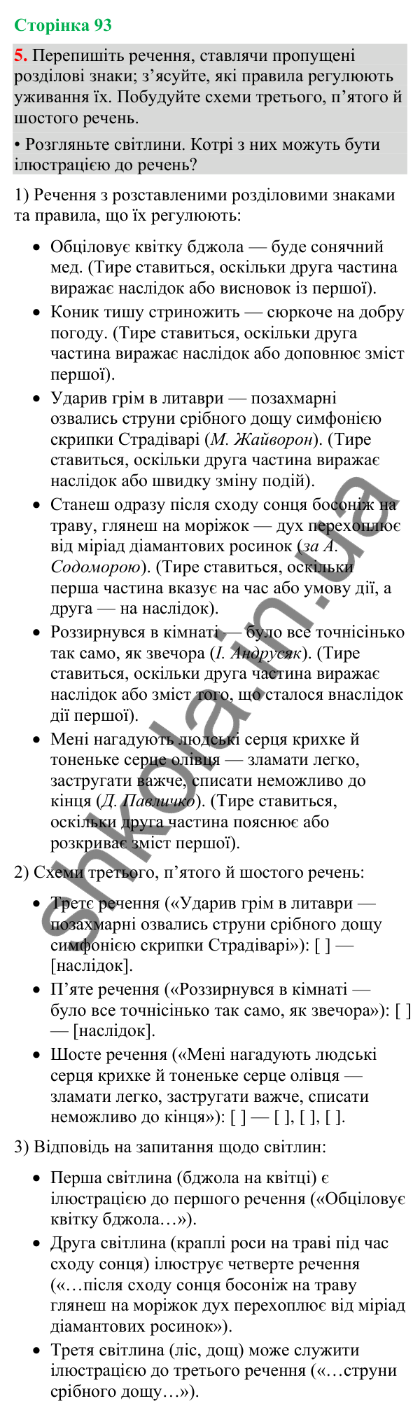 Відповідь до вправи 5 (§ 28, с. 93) з української мови для 9 класу (Голуб, 2026): Тире в безсполучникових реченнях