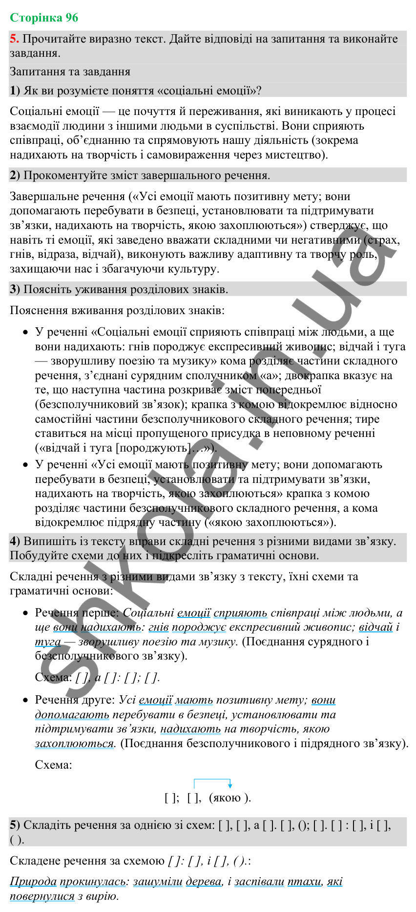 Відповідь до вправи 5 (§ 29, с. 96) з української мови для 9 класу (Голуб, 2026): Складне речення з різними видами зв’язку