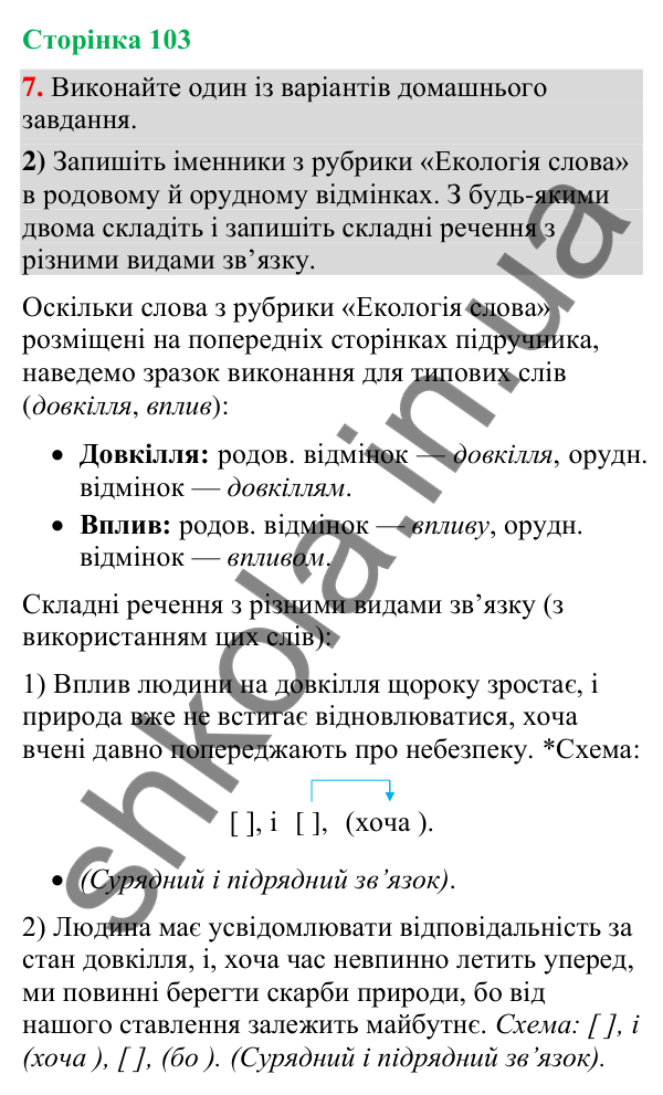 Відповідь до вправи 7, варіант 2 (§ 31, с. 103) з української мови для 9 класу (Голуб, 2026): Узагальнення вивченого