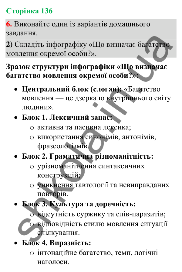 Відповідь до вправи 6, варіант 2 (§ 41, с. 136) з української мови для 9 класу (Голуб, 2026): Читання. Ознайомлювальне…