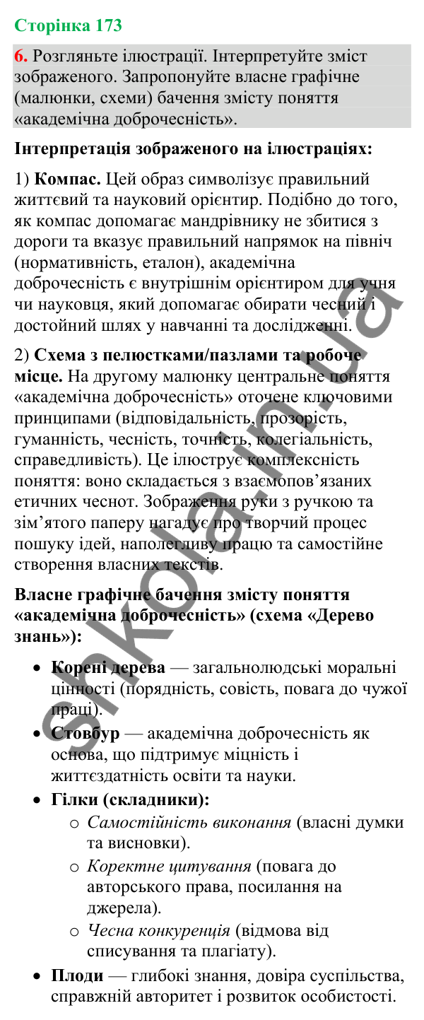 Відповідь до вправи 6 (§ 52, с. 173) з української мови для 9 класу (Голуб, 2026): Академічна доброчесність